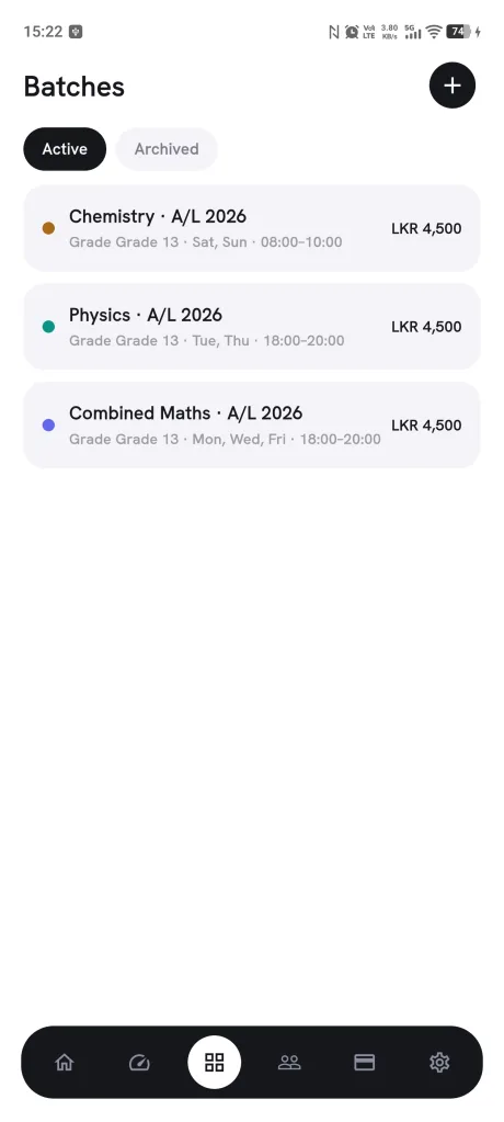 Batches with their own days, times, and fees